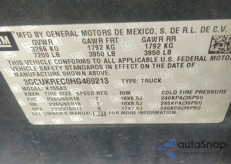 2017 Chevrolet Silverado K1500 Lt из США, поврежденный, VIN 3GCUKREC0HG469213